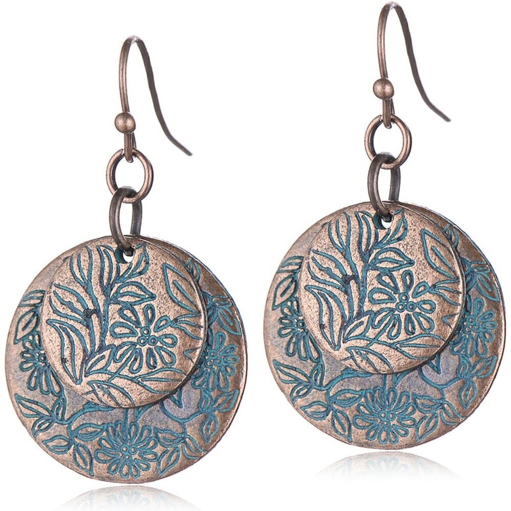 Handmade Unique Bohemian Tribal Hoop Spiral Leaf Flower Earring Lightweight Vint